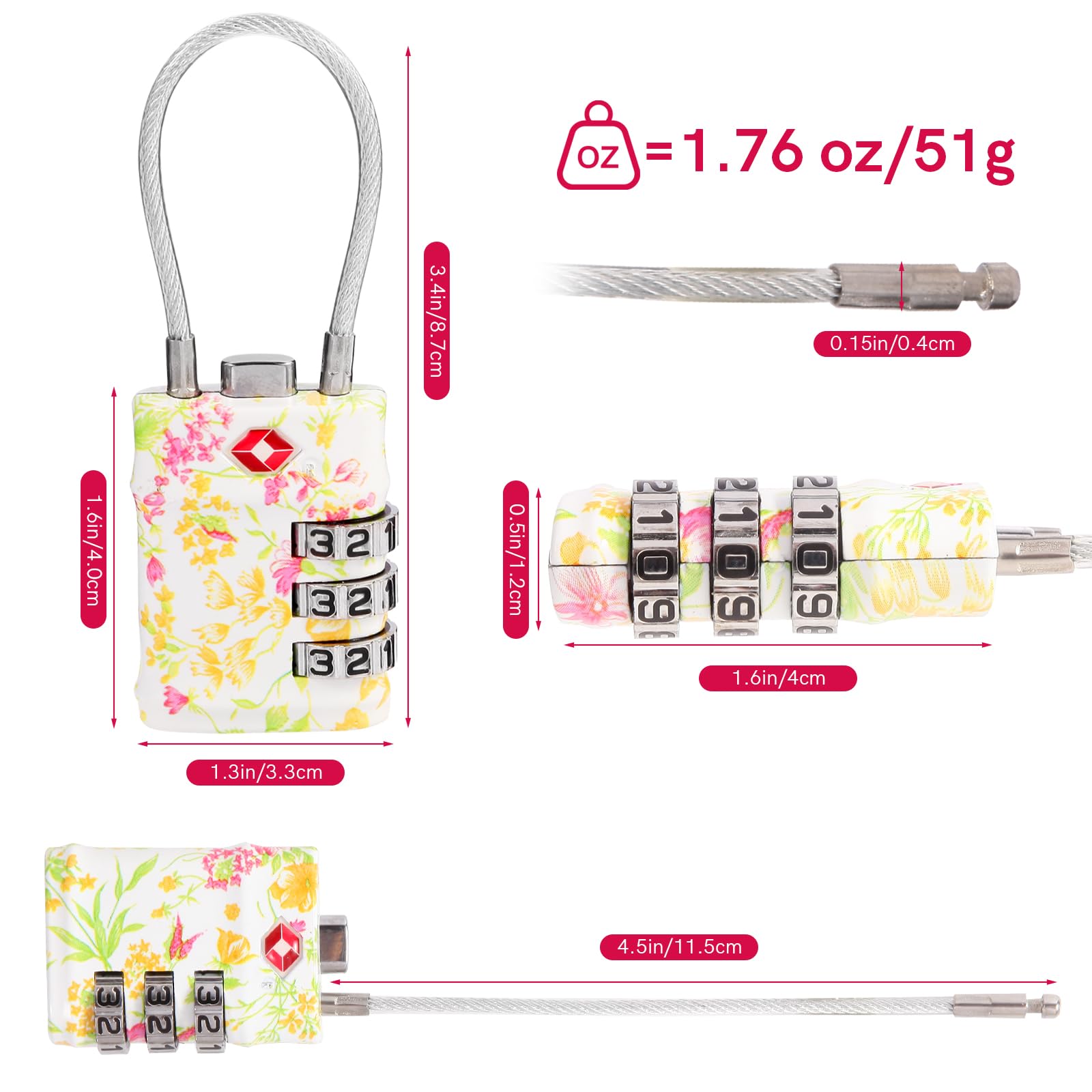 VIBRANZ-LAB - Set di 4 serrature TSA per bagagli approvate TSA serrature per bagagli. Queste serrature sono un must have per i viaggi internazionali, anche come serratura per armadietto da palestra,