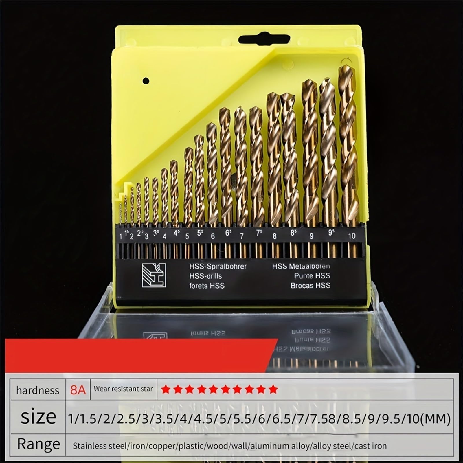 Juego de brocas para taladro rotativo Juego de 19 brocas cobalto helicoidales for madera, acero inoxidable y hierro fundido