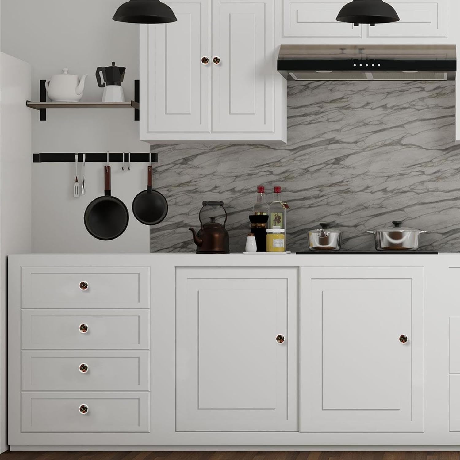Black Hummingbirds Flowers (1) Modern Style Drawer Knobs, Universal Cabinet Knobs for Kitchen Living Room Bedroom
