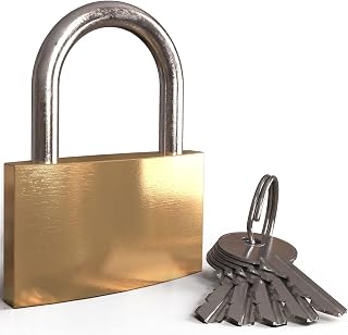 Padlock with Key - 2" Large Heavy Duty Pad Lock 5 Matching Keys - Weatherproof Rust Resistant Steel Brass Keyed Alike Padlocks, Gate Locks for Outdoor Fence, Door, Gym Lockers, Storage Unit (1-Pack)