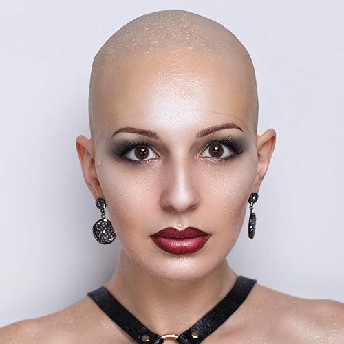 Miniatura 6 de WILLBOND 2 gorras calvas para Halloween, maquillaje de látex, gorra de peluca de cabeza calva, 2 tamaños, accesorio de disfraz falso para niños,