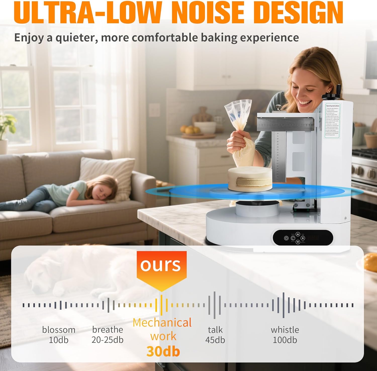Cake Decorating Machine 4–12 Inch Electric Cake Icing & Frosting Smoother with Adjustable Speed, 60–320 RPM, Beveled Scraper, Dual Rotation, Low Noise 200W 110V Stainless Steel, 45LB Capacity