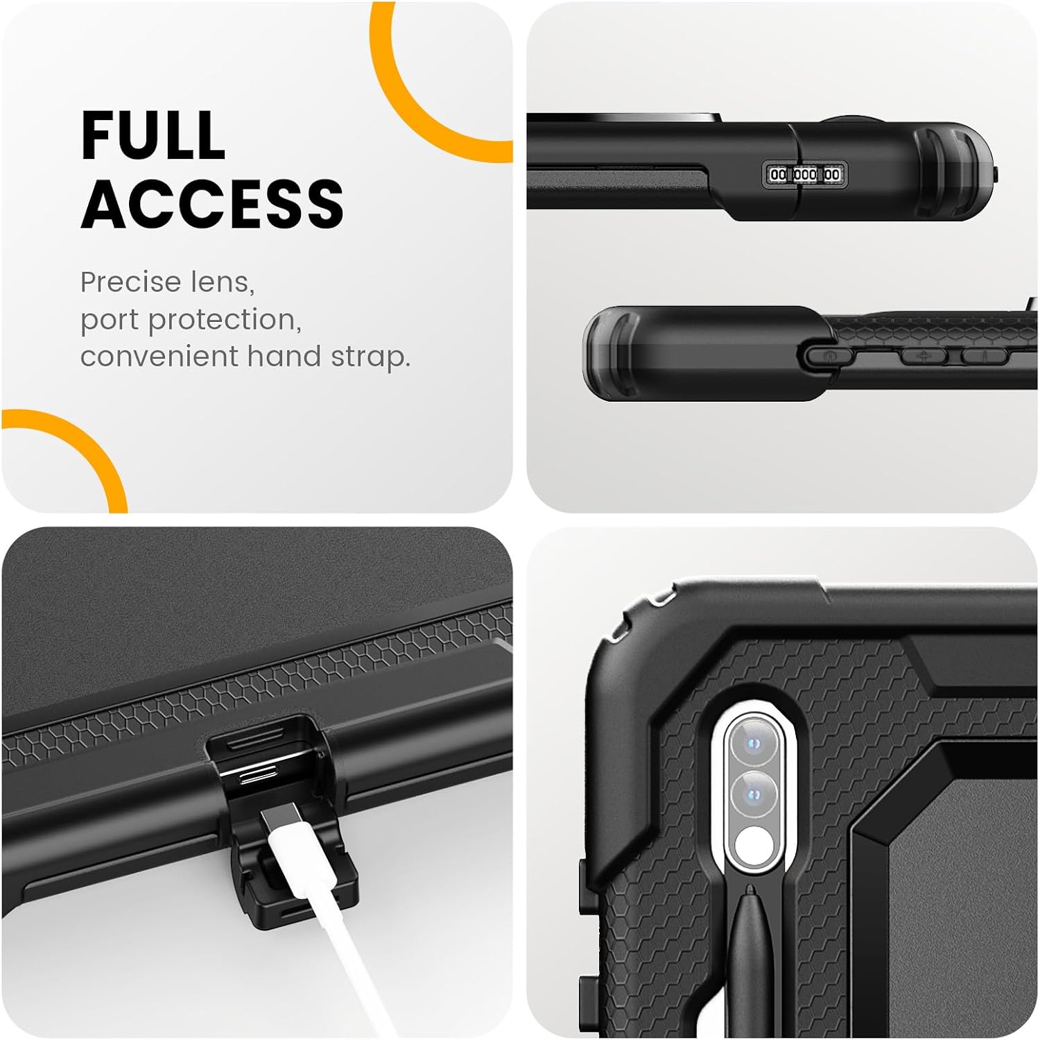 Timecity Case for Samsung Galaxy Tab S8 Plus/ S7 FE 5G Case 12.4'' with Screen Protector & 360° Swivel Kickstand & Hand Shoulder Strap for Galaxy Tab S7 FE/ S8 Plus/ S7 Plus 12.4 inch -Black