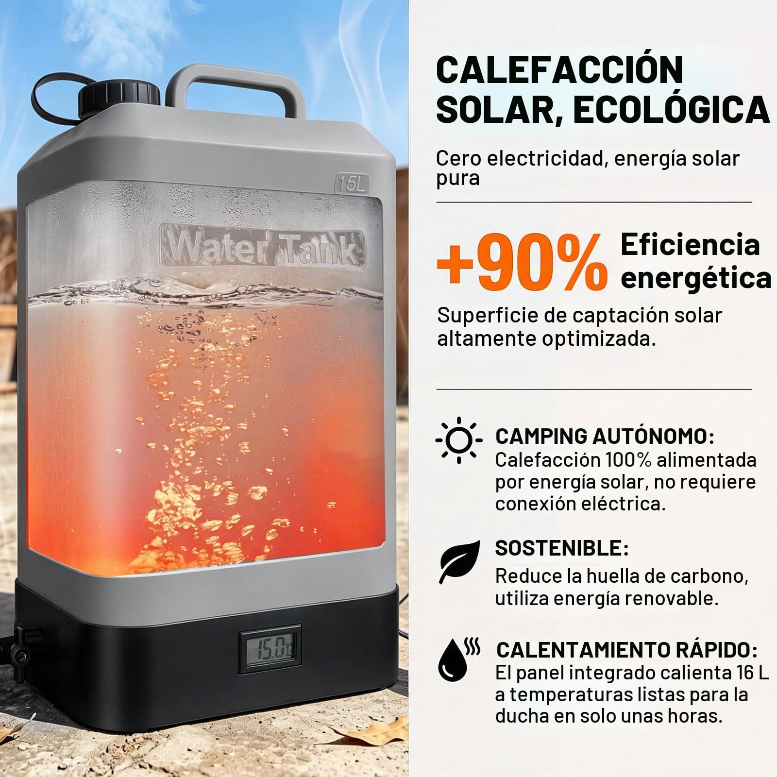 Tanque eléctrico Integrado de Silicona de 16 litros,Ducha portátil al Aire Libre,con Cabeza de Ducha,Carga USB,Ducha eléctrica,Adecuado para Senderismo/Camping,Playa,Mascotas,al Aire Libre | Tanque eléctrico integrado de silicona de 16 litros,ducha portát