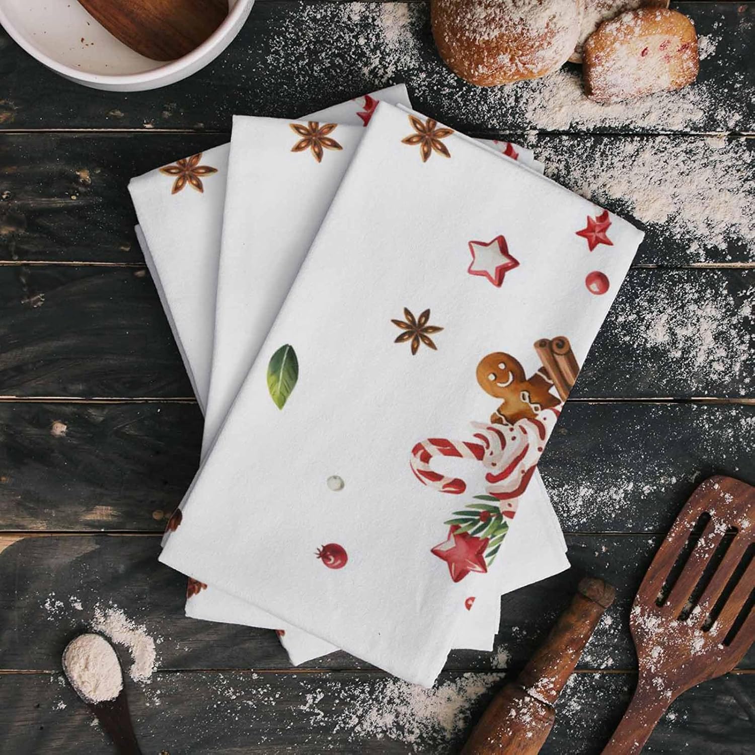 Christmas Kitchen Towels Set of 4 Gingerbread Man Dish Towels and Dishcloths Sets Tea Towel White Candy Cane Coffee Absorbent Hand Towels for Kitchen Bathroom Drying Cleaning Xmas Holiday Decor