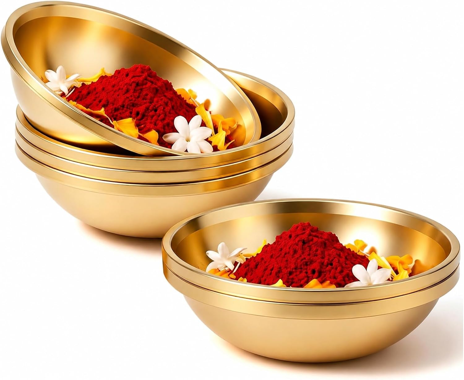 6 Pcs Pure Brass Bowls for Puja, 2.2 Inch Altar Offering Bowls