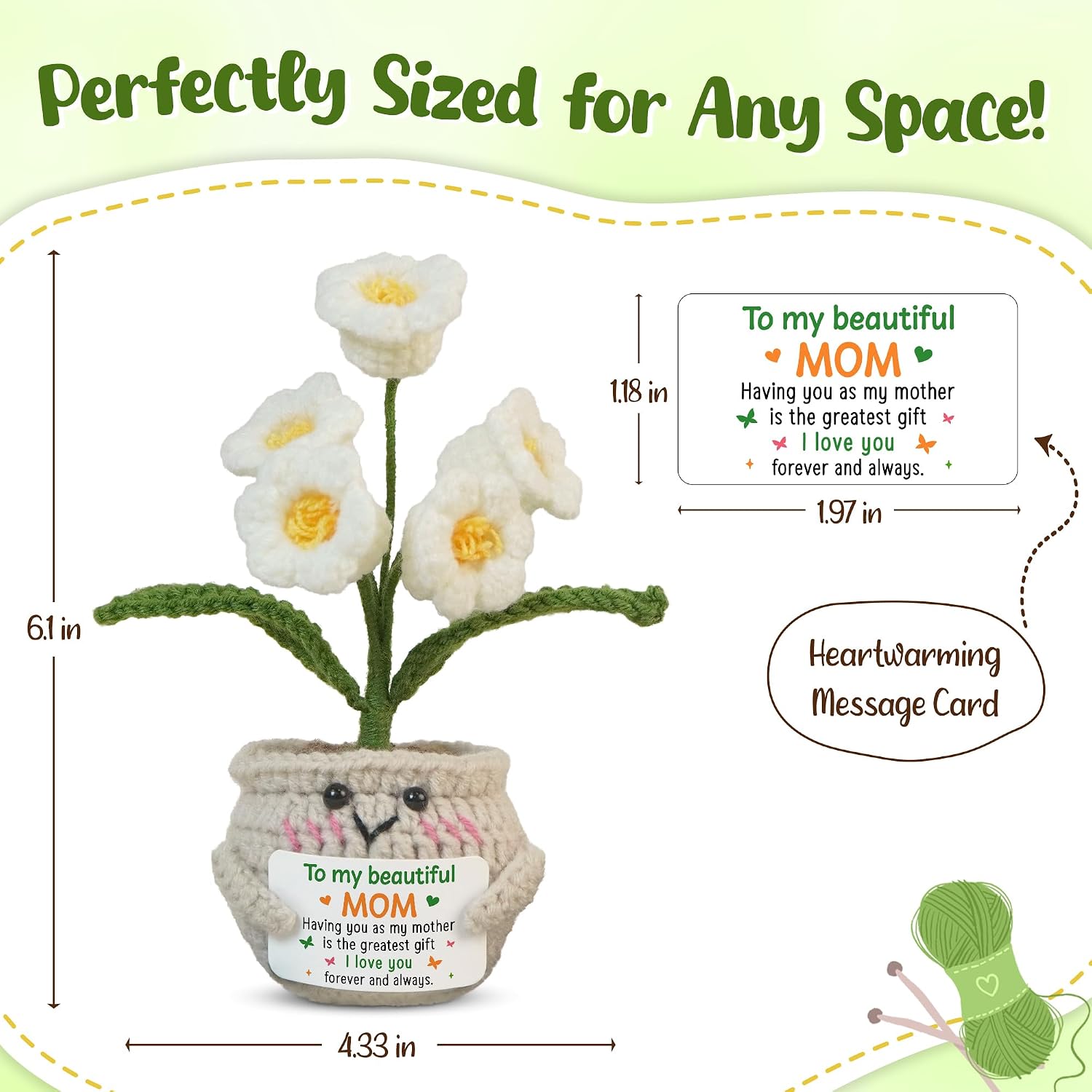 OASSIE Gifts for Mom from Daughter Son - Positive Crochet Lily Flower with Card - I Love You Mothers Day Birthday Gifts for Mother Mama Mother in Law, Emotional Support Crochet