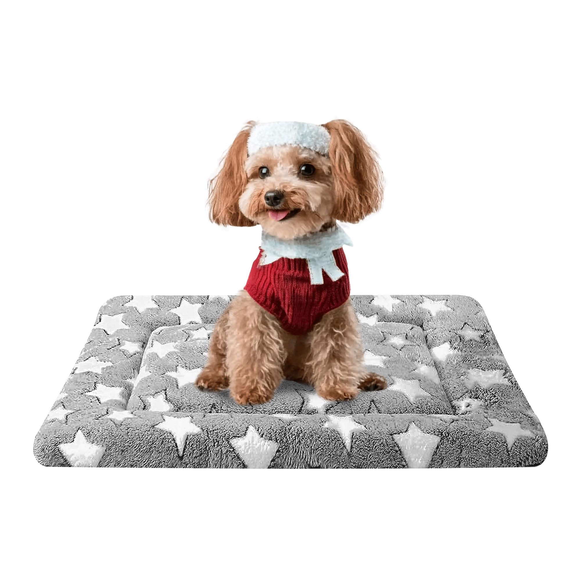 Fogkiss Dog Bed Mat, Reversible Crate Pad & Cute Dog Bed - Machine Washable Kennel Mat with Ultra Soft for Small Dogs (Cool/Warm), 24" x 18", Grey&