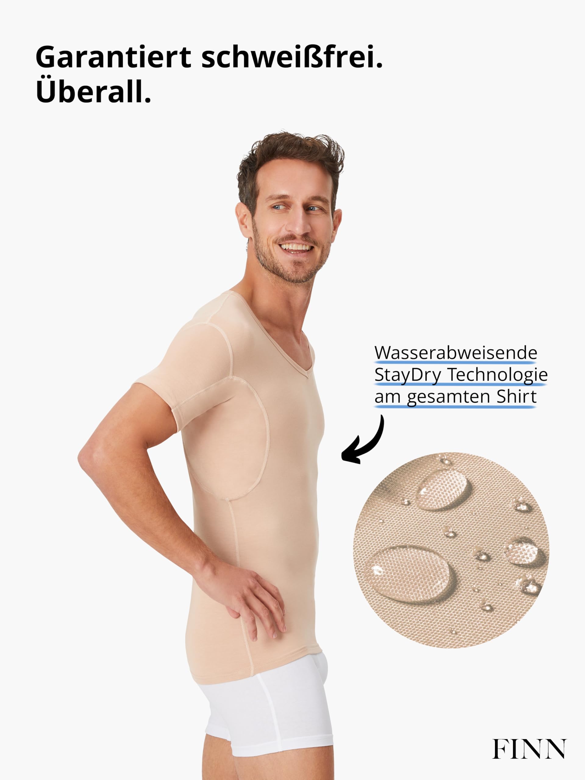 FINN T-Shirt imperméable Anti-Transpiration pour Homme avec Coussinets sous Les aisselles – Minimise Les Taches de Transpiration sur Tout Le Haut du Corps, même en Cas de Forte Transpiration