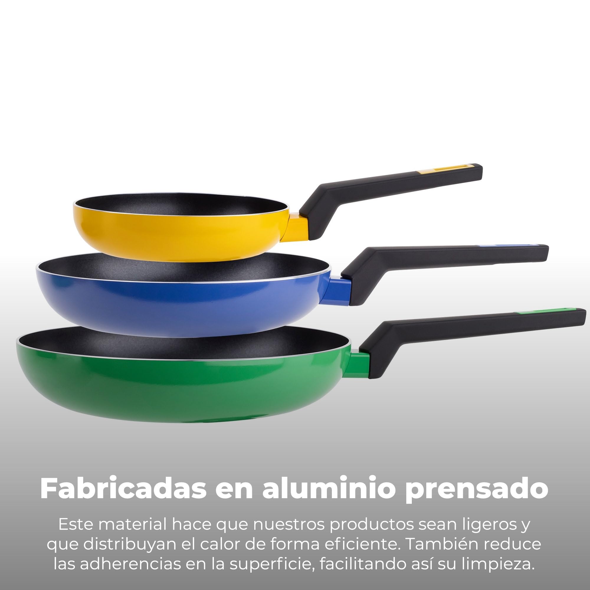 Set de batería de cocina en acero inoxidable + 3 sartenes Ø18Ø22Ø26cm en aluminio prensado + 5 boles de cristal con tapas San Ignacio