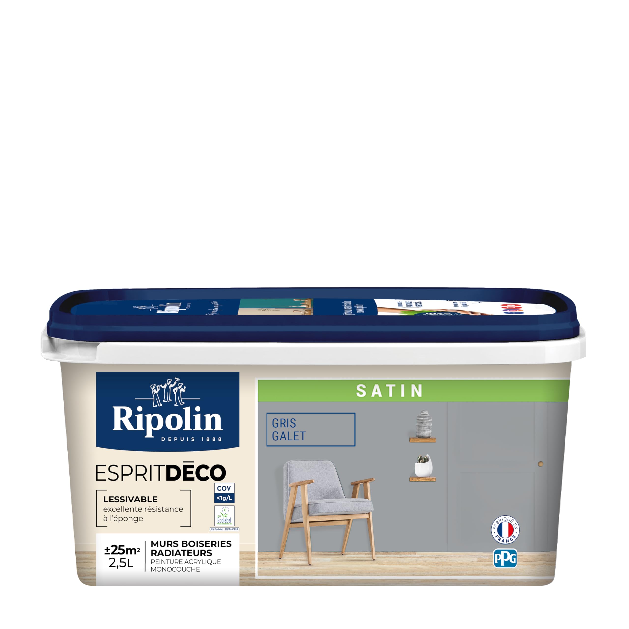 RIPOLIN Peinture Intérieure Multi-Supports Ultra Couvrante Gris Galet 2,5 L