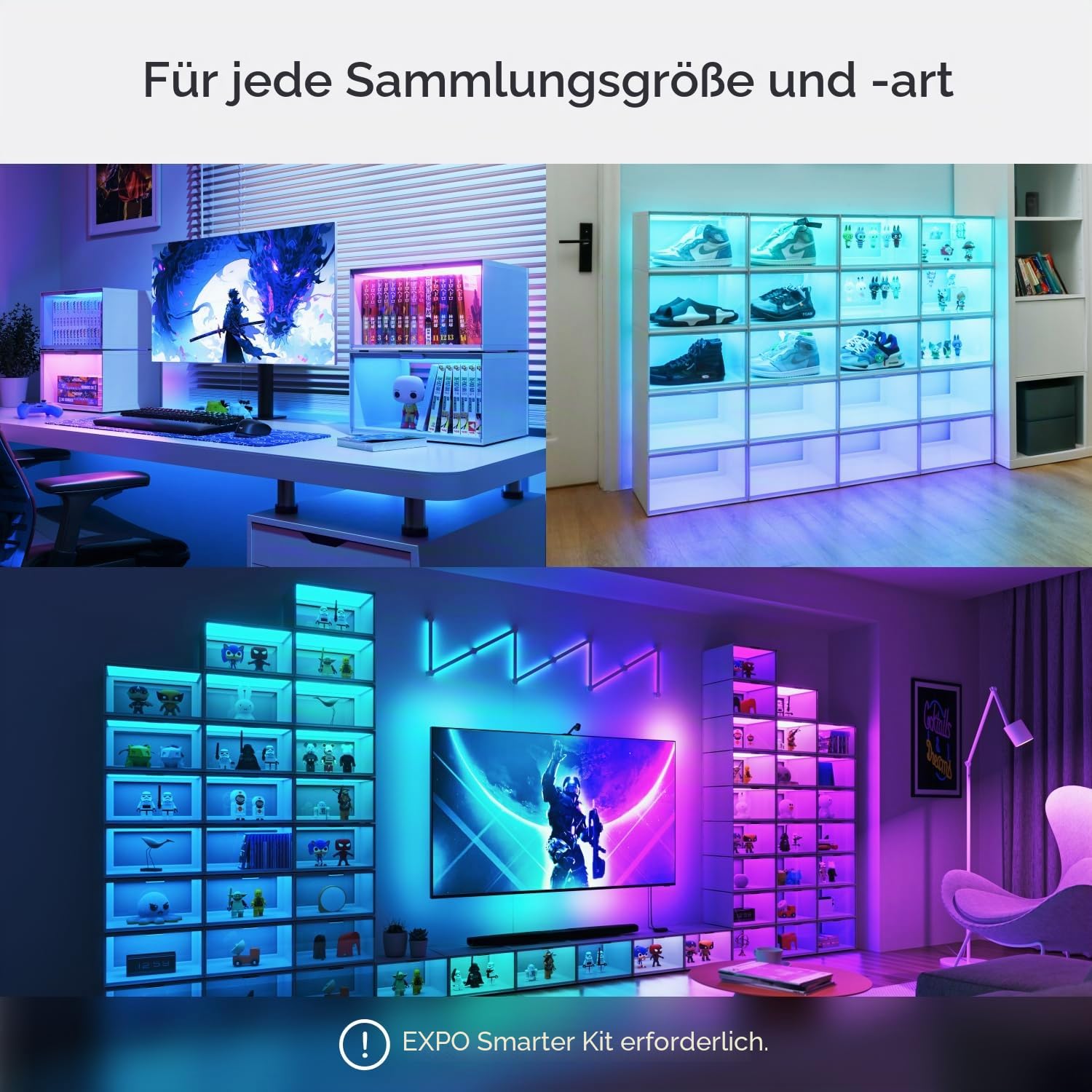 Nanoleaf Smart LED Schuhboxen Erweiterungspack, 1 Stapelbare transparente Vitrine für Figuren & Dekoration, Aufbewahrungsboxe mit Magnetischer Sensor Tür, Musik Sync (Starterpack erforderlic)