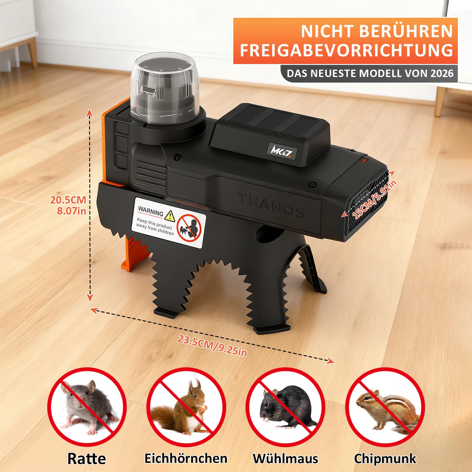 Elektrische Mausefalle mit Sensor, effiziente, giftfreie Nagetierbekämpfung, schnell und wiederverwendbar, Humane Lösung für Mäuse und Ratten, Haus, Küche, Garage und Keller