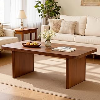 BECHAEO Modern Coffee Table, Solid Pine Wood, 47