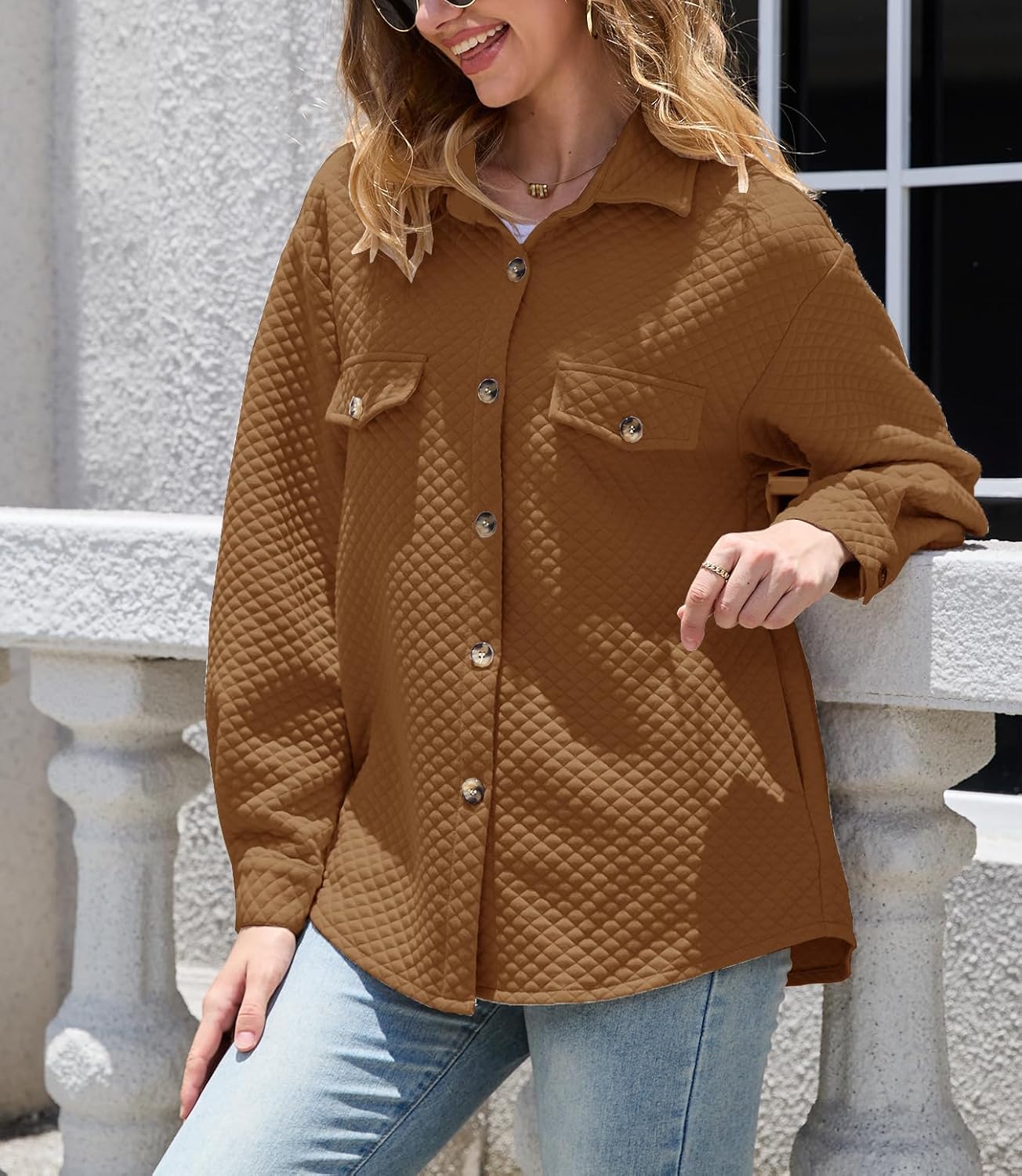 Women's Casual Long Sleeve Shacket Jackets Button Down Lightweight Shirt Loose Outwear Coats with Pockets - Image 3