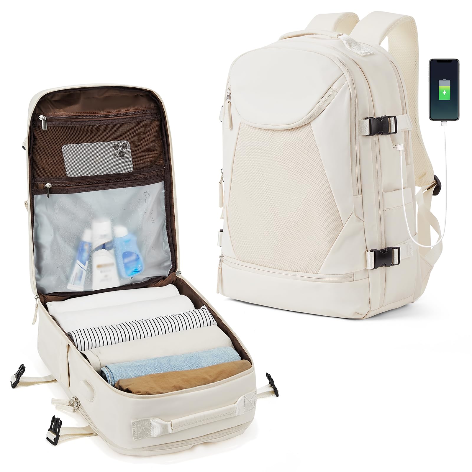 SZLX Zaino da viaggio grande da donna da viaggio zaino da escursionismo sportivo da esterno impermeabile zaino da scuola casual laptop da 14 pollici con porta di ricarica USB scomparto per scarpe