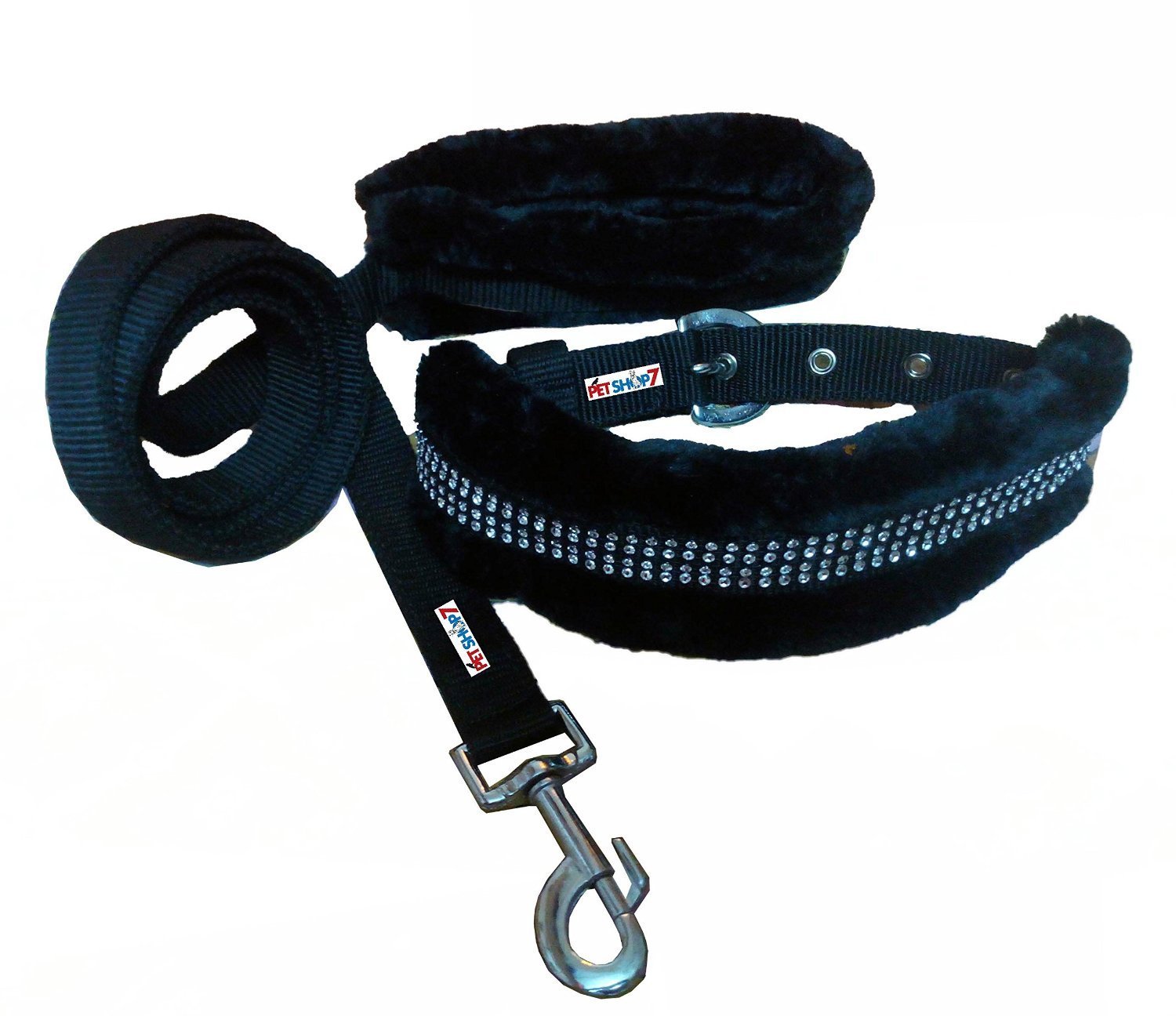 Petshop7 Nylon Nug Fur Padded Dog Collar & Dog Leash - Large (Adjustable Neck Size : 16-20inch) (Black) (B09X6X9XKP) Amazon Price History, Amazon Price Tracker