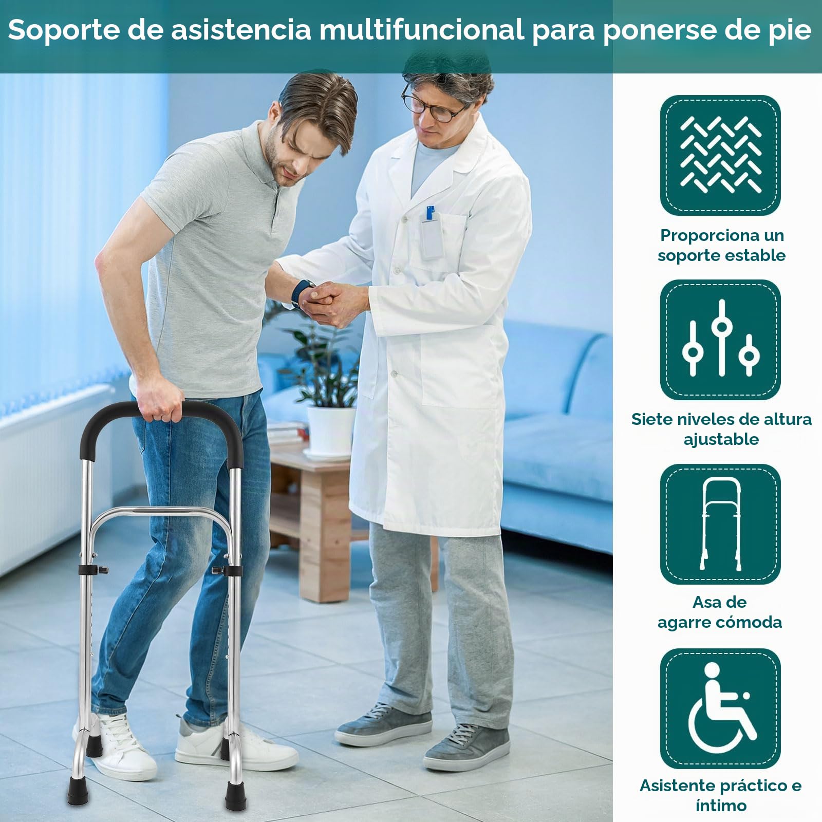 Ayuda para levantarse, altura ajustable 74-90 cm, soporta 200 kg, ayuda para levantarse para personas mayores con 8 pies antideslizantes, ayuda para levantarse, ayuda de pie, solución perfecta para