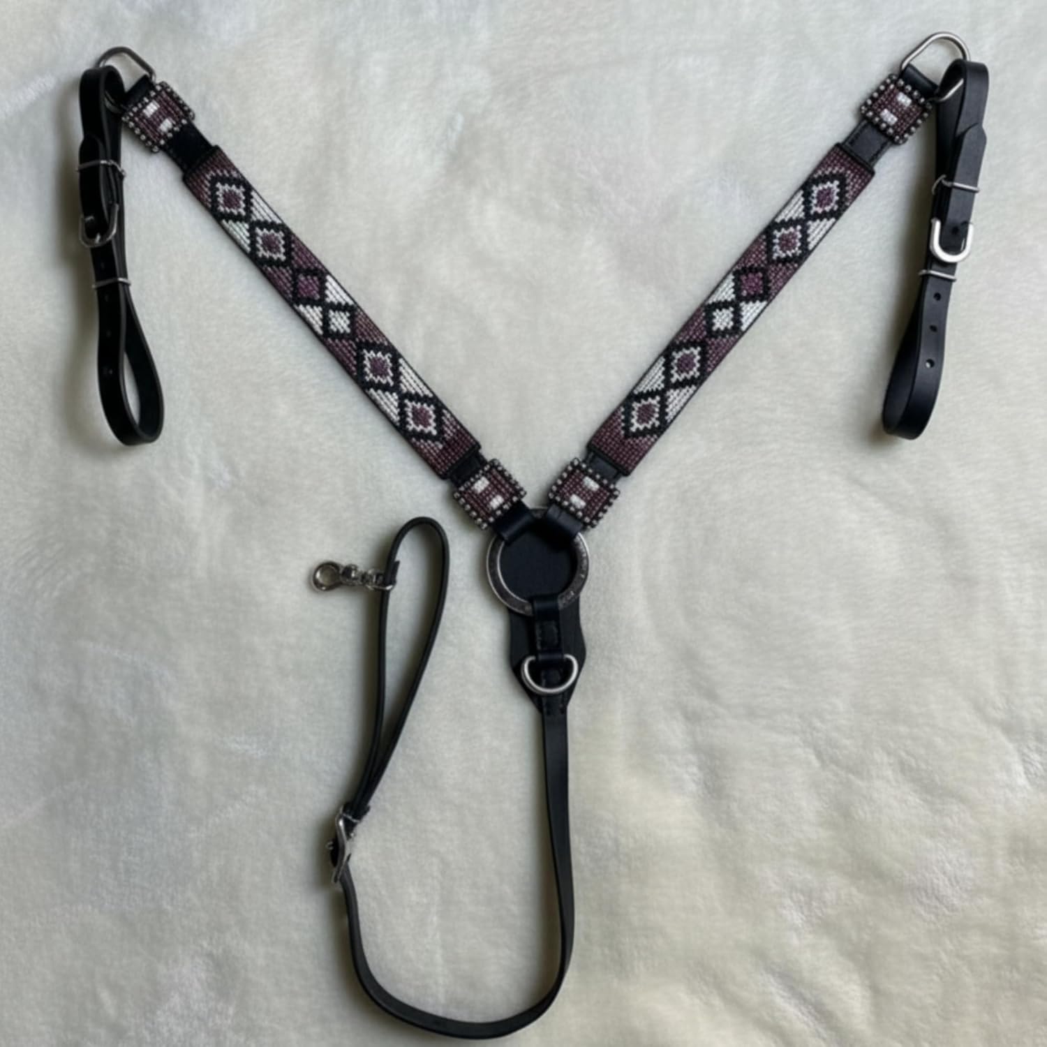 Alice International Western Premium Leather Equestrian Headstall, Hand-Beaded Design, COB Size M28