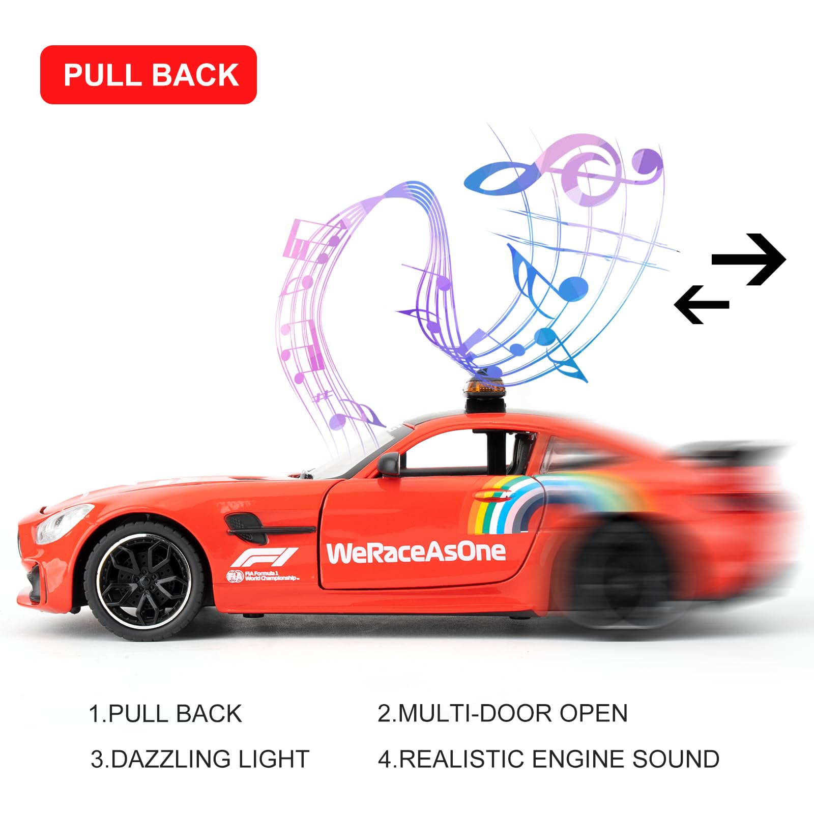 imtfzct 1/24 Mercedes-Benz GTR Race Safety Car Paint Edition, Mercedes Benz giocattolo auto da collezionare, auto giocattolo con funzione audio e luce e funzione Pull Back (rosso