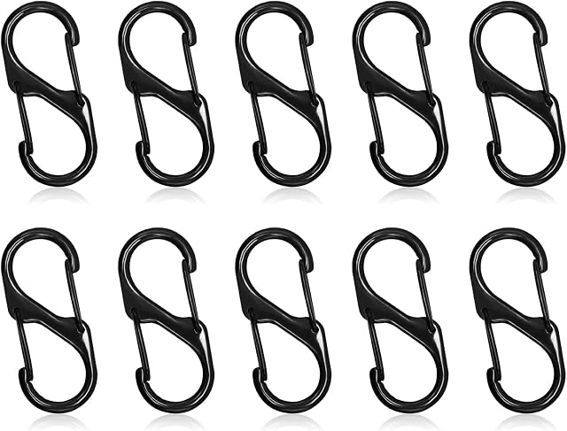SZXMDKH S Carabiner Keyring Clip, Small Dual Spring Opening Keychain Clip, S Ring Locking Carabiner Buckle Double Clip Hook for Outdoor Hiking Fishing Camping