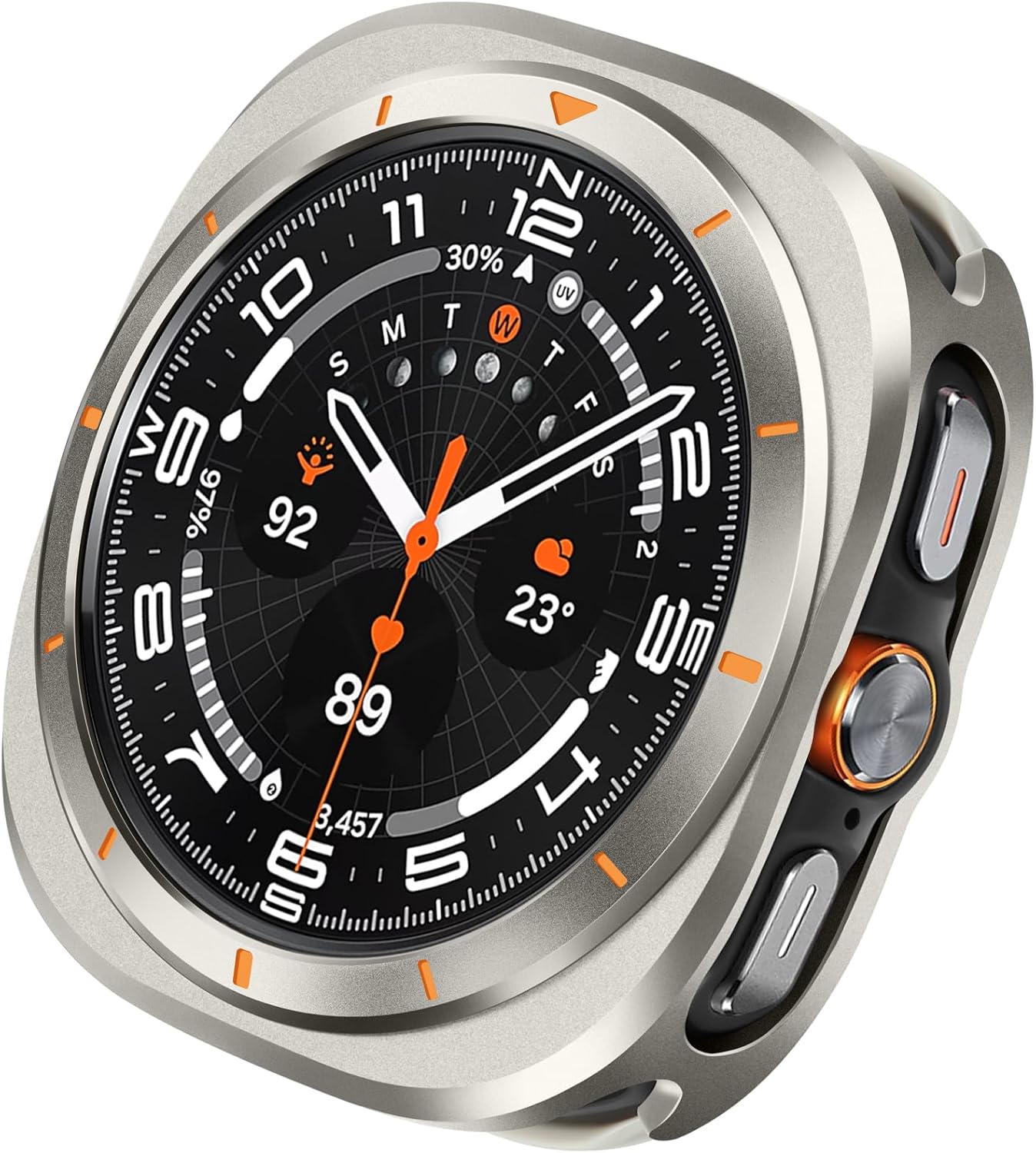 Metal Case Compatible with Samsung Galaxy Watch Ultra/Ultra 2 (2025) 47mm with Back Cover, Rugged Thin Hard Frame Protective Cover for Galaxy Watch 7/8 Ultra 47mm - Titanium Orange