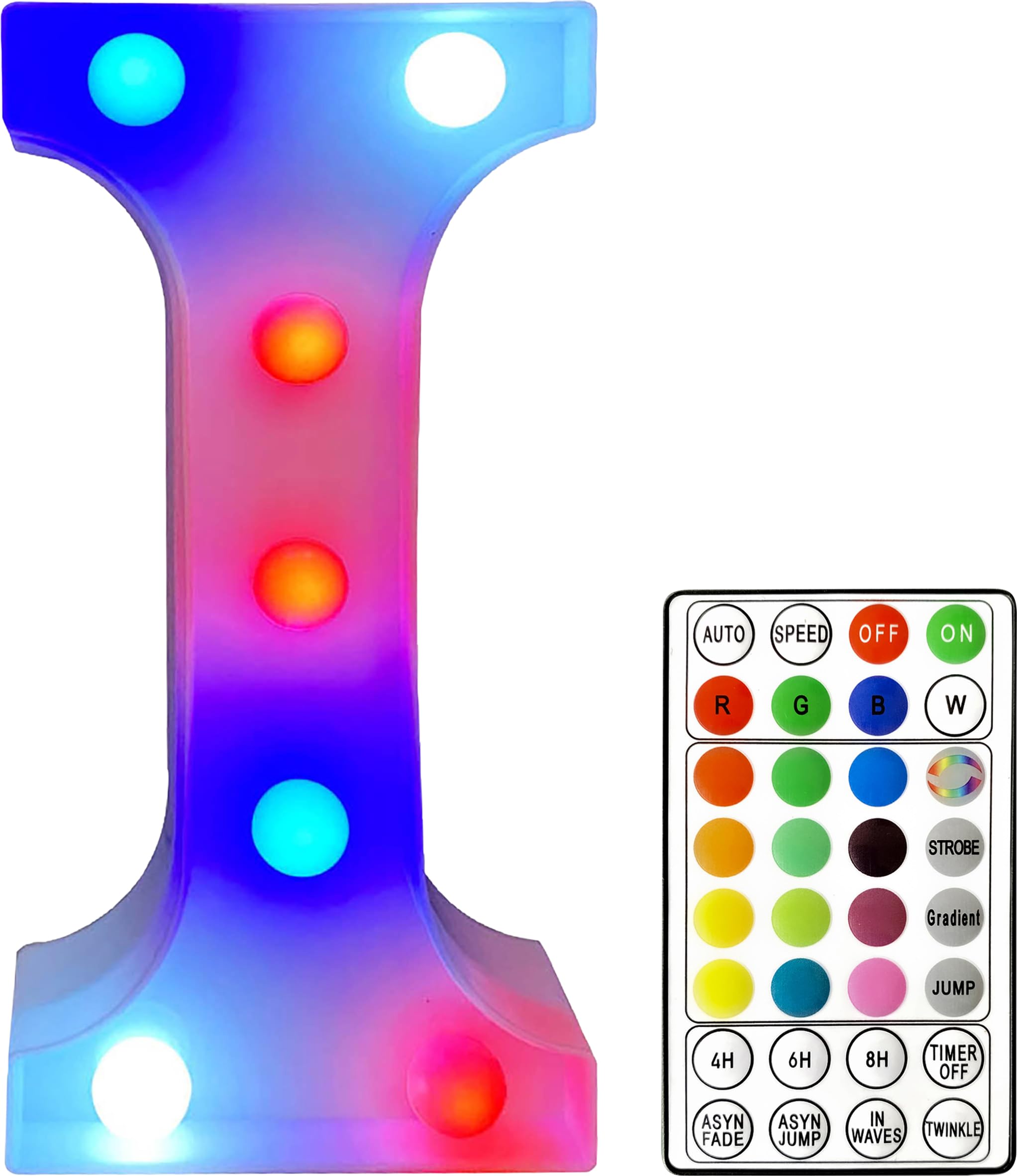 St Helens Home and Garden RGB Colourful Light Up Letter Sign with Remote Control Battery Operated for Parties, Weddings, Celebrations, Bedrooms, Battery Operated. Letter I