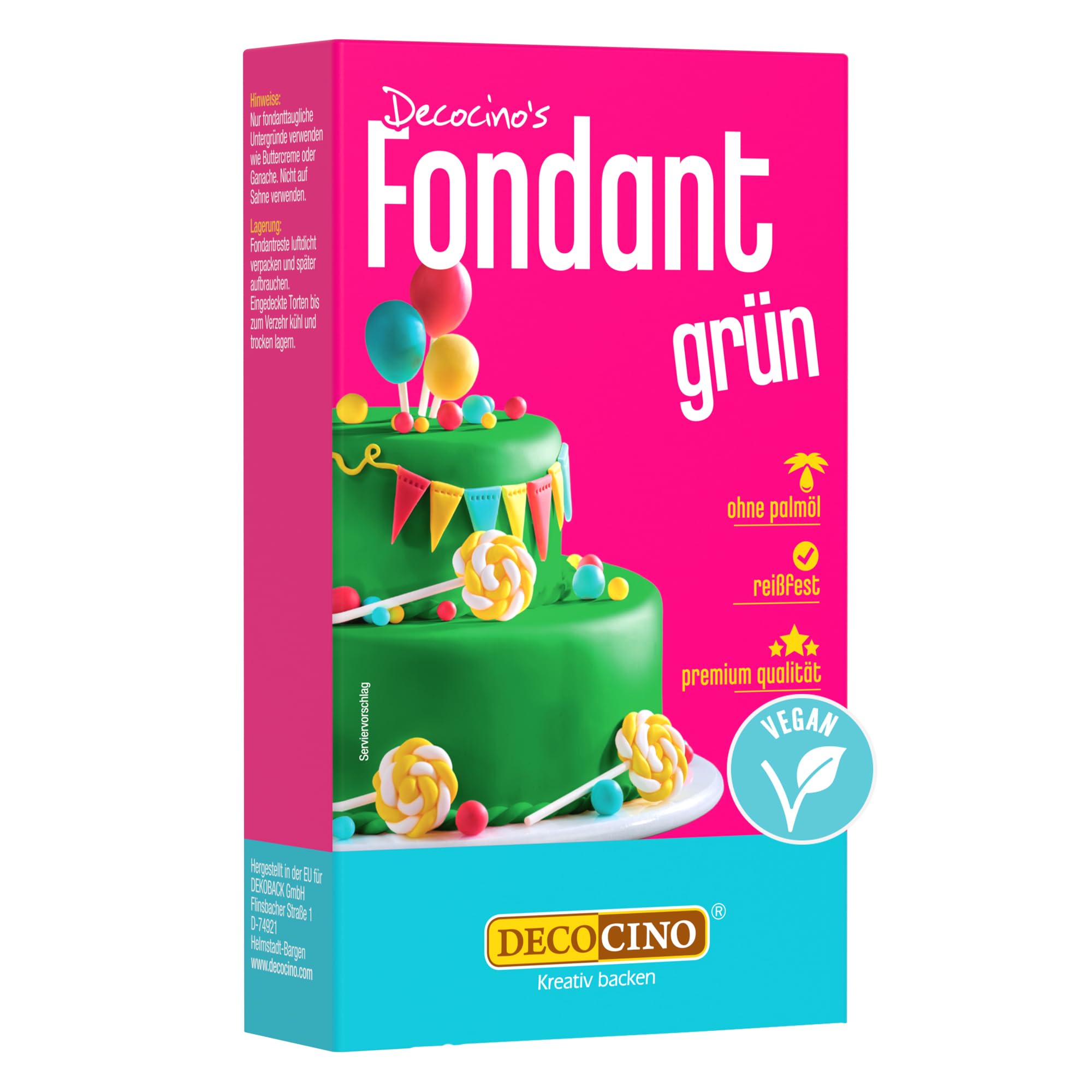 DECOCINO Fondant Grün – 250 g – ideal zum Verzieren von Kuchen, Torten, Cupcakes – Palmölfrei & vegan