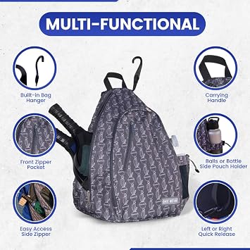 Pickleball Bag for Men & Women Pickleball Backpack - Adjustable Sling Bag/Crossbody with Fence Hook