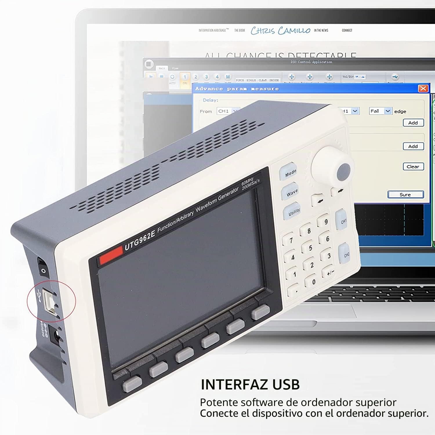 UNI-T UTG962E Generador de señal, DDS 60MHz Generador de forma de onda arbitraria con LCD TFT de 4,3 pulgadas, 200MSa/s Medidor de frecuencia de 2 canales (110-240V Enchufe EU) Tienda en Alemania, ¡3
