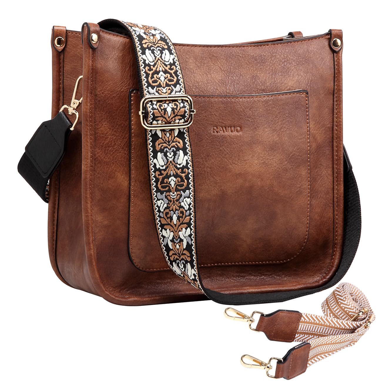 RAVUOCrossbody Bags for Women, Vegan Leather Shoulder Bag Fashion Ladies Handbags with 2 Adjustable Straps