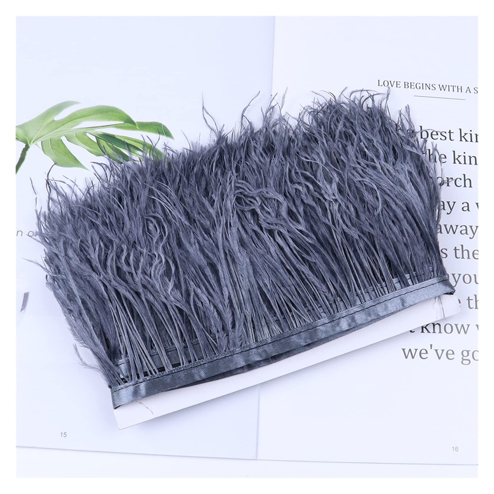 Garnitures de plumes d'autruche haut de gamme galon couture gris foncé 5m