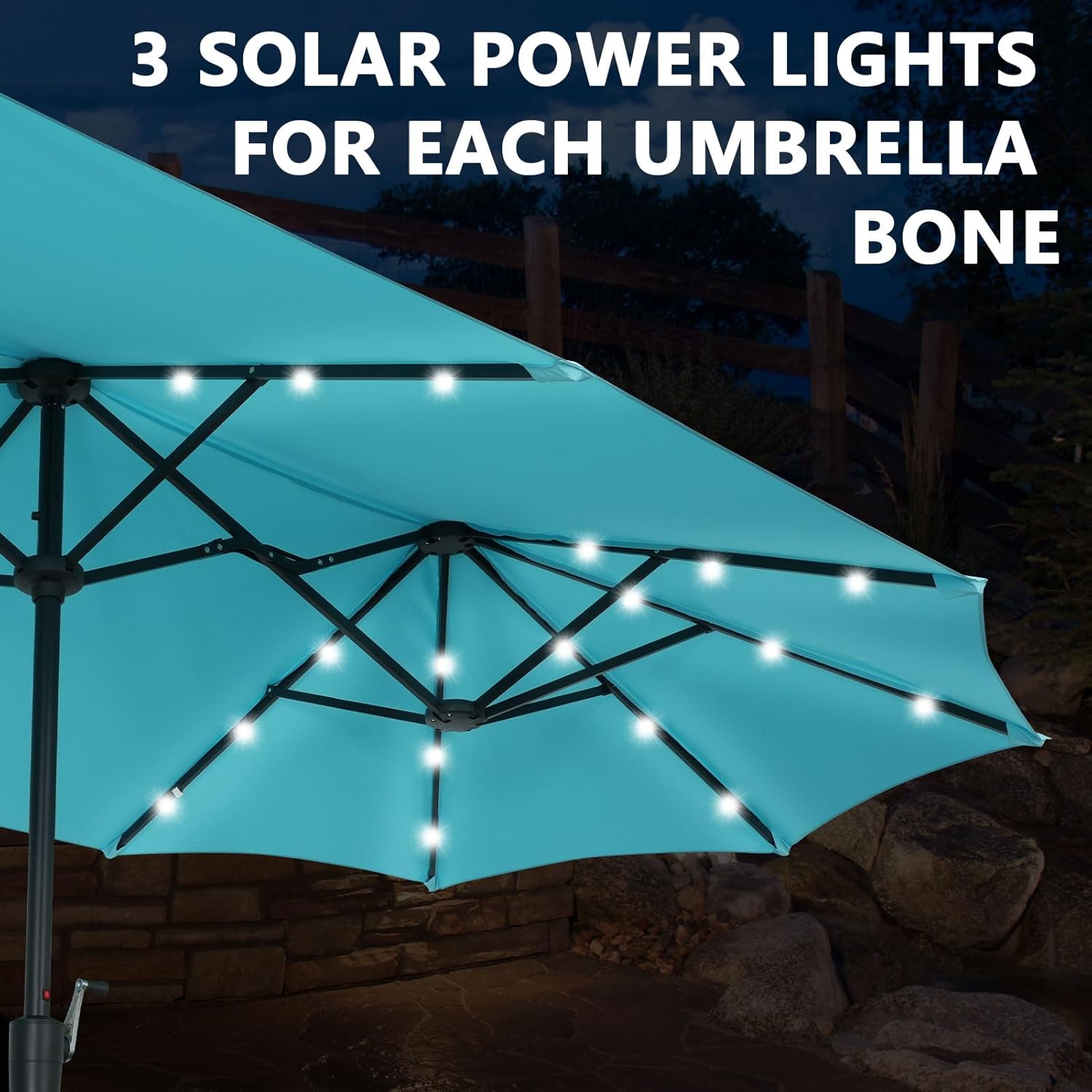 13Ft Large Patio Umbrella with Solar Lights Outdoor Double-Sided Market Table Umbrella Easy Crank for Yard, Poolside, Deck-Blue