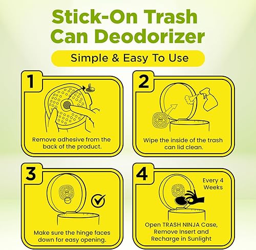 Vista 30 de Trash Ninja - Desodorizador y eliminador de olores (paquete de 2) para botes de basura de interiores de hasta 10 galones, fabricado con carbón
