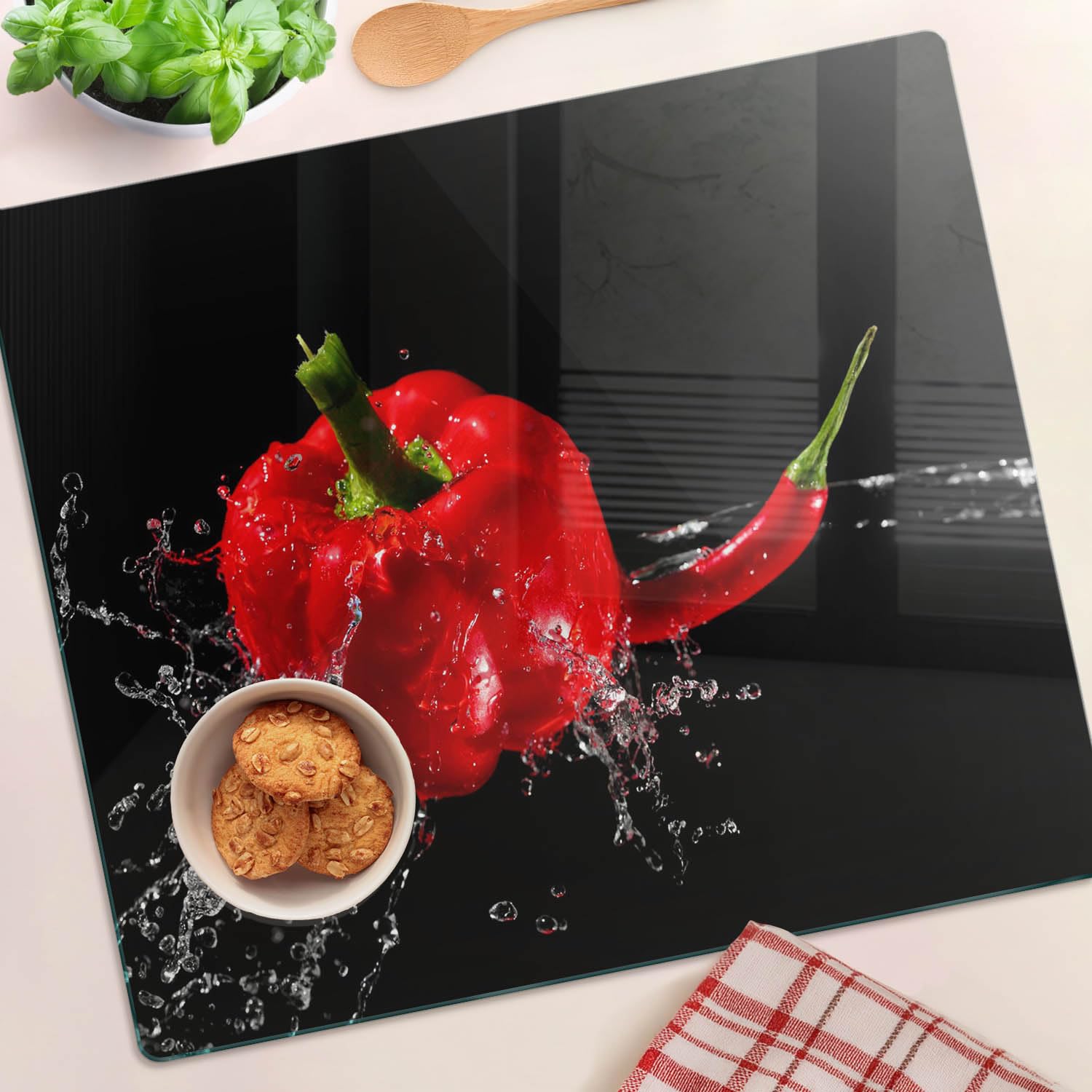 Tagliere In Vetro Temperato 60x52 Cm – Antigraffio E Resistente Al Calore – Con Stampe Astratte E Piedini Antiscivolo – Facile Da Pulire E Igienico