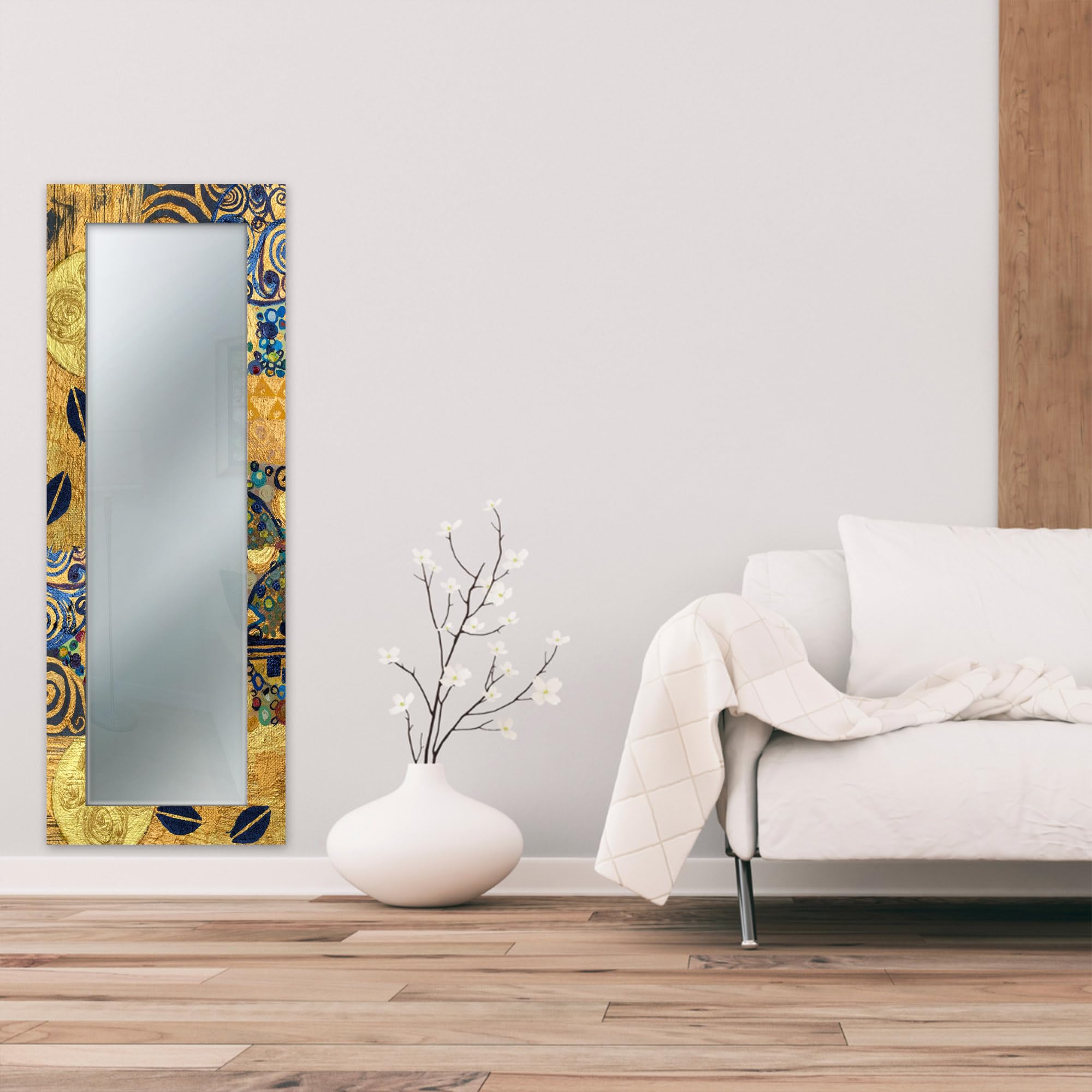 Lupia - Specchio da Parete Moderno, MIRROR FANTASY KLIMT GOLD, Cornice Stampata in Legno, 52x152 cm, Per Camera da Letto, Soggiorno, Ingresso, Vetro di Riflettanza
