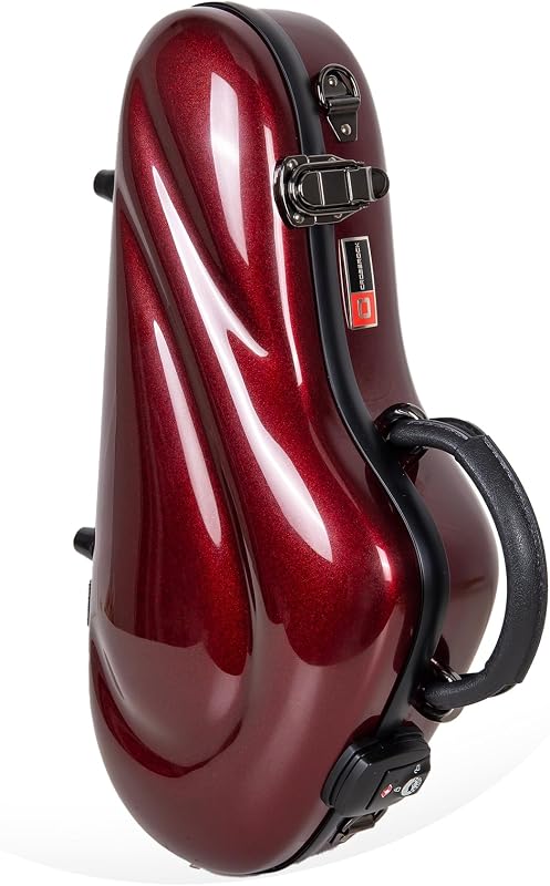 Crossrock Pro-Grade Curved Soprano Saxophone Case | Stage Crimson Gloss, TSA Lock, Elite Protection, Detachable Backpack Straps, Accessory Pocket for Professional Musicians