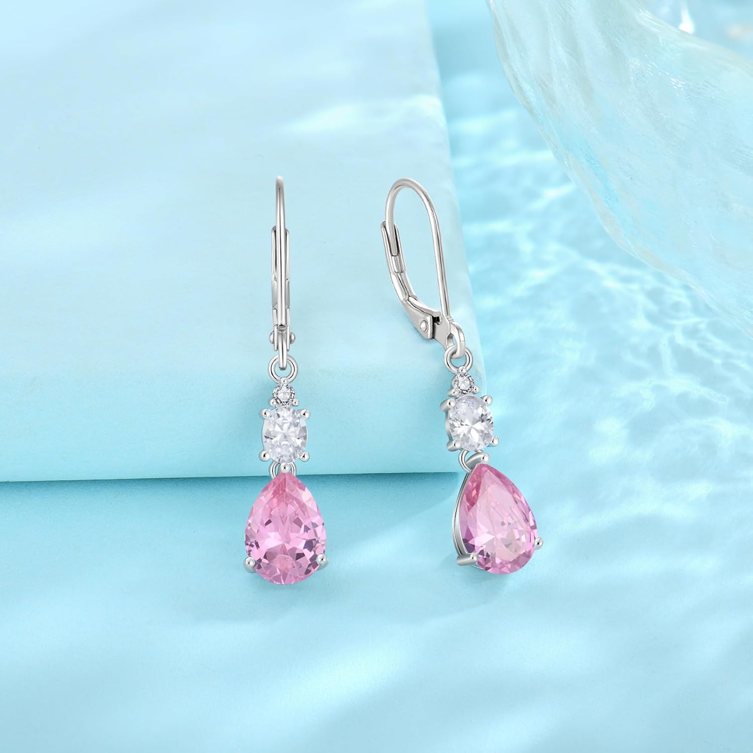 Teardrop Leverback Earrings 925 Sterling Silver Oval Dangle Drop Earrings Birthstone Jewelry Gifts for Women - Image 4