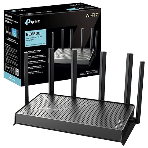TP-Link Archer BE400, BE6500 Dual-Band WiFi 7 Router, 6.5Gbps Lightning-Fast Speeds, 2.5Gbps Wired Connection, Easy Mesh Compatible WiFi Router, 8K Streaming, HomeShield, Works with Google Assistant - BE6500 WiFi 7