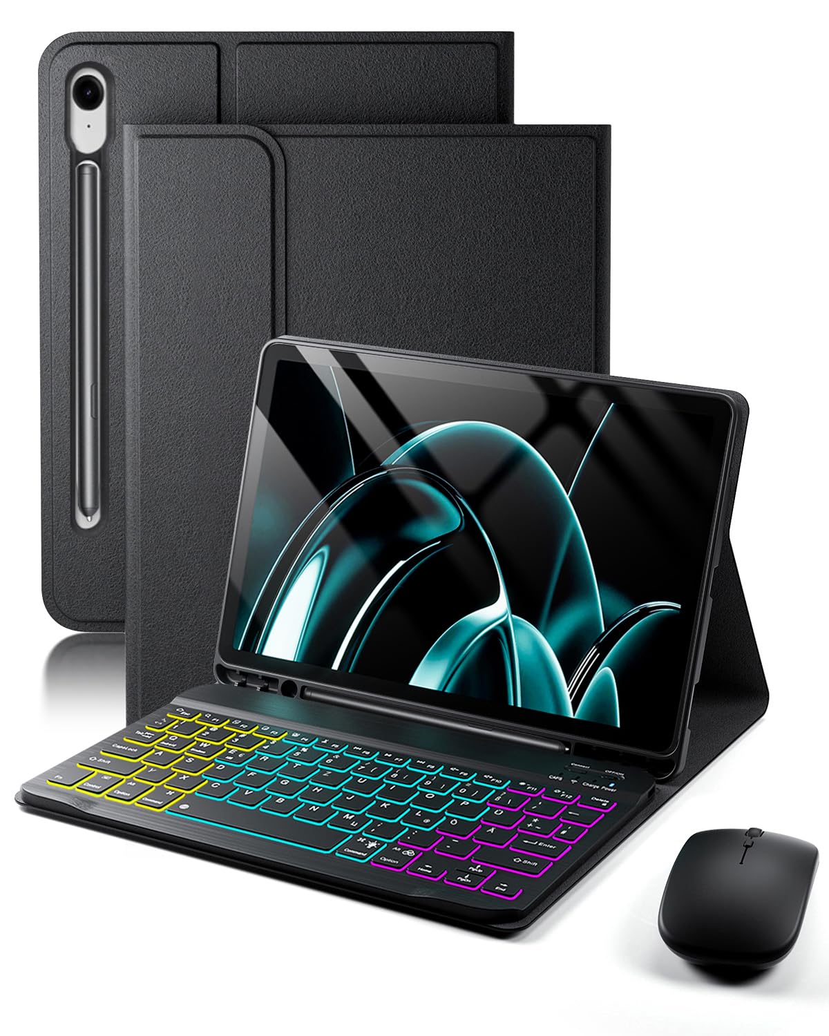 für Samsung Galaxy Tab S10 FE Plus (2025)/Samsung Galaxy Tab S10 FE+ (2025) 13.1 Zoll Hülle mit Kabelloses Bluetooth Deutsch (QWERTZ) Beleuchtete Farbige Tastatur und Maus, Backlit Keyboard Case