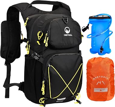 Hydration Backpack with 2L Water Bladder, 22L Waterproof Hiking Backpack with Rain Cover, Insulated Compartment for Running, Cycling, Walking, Camping & Skiing