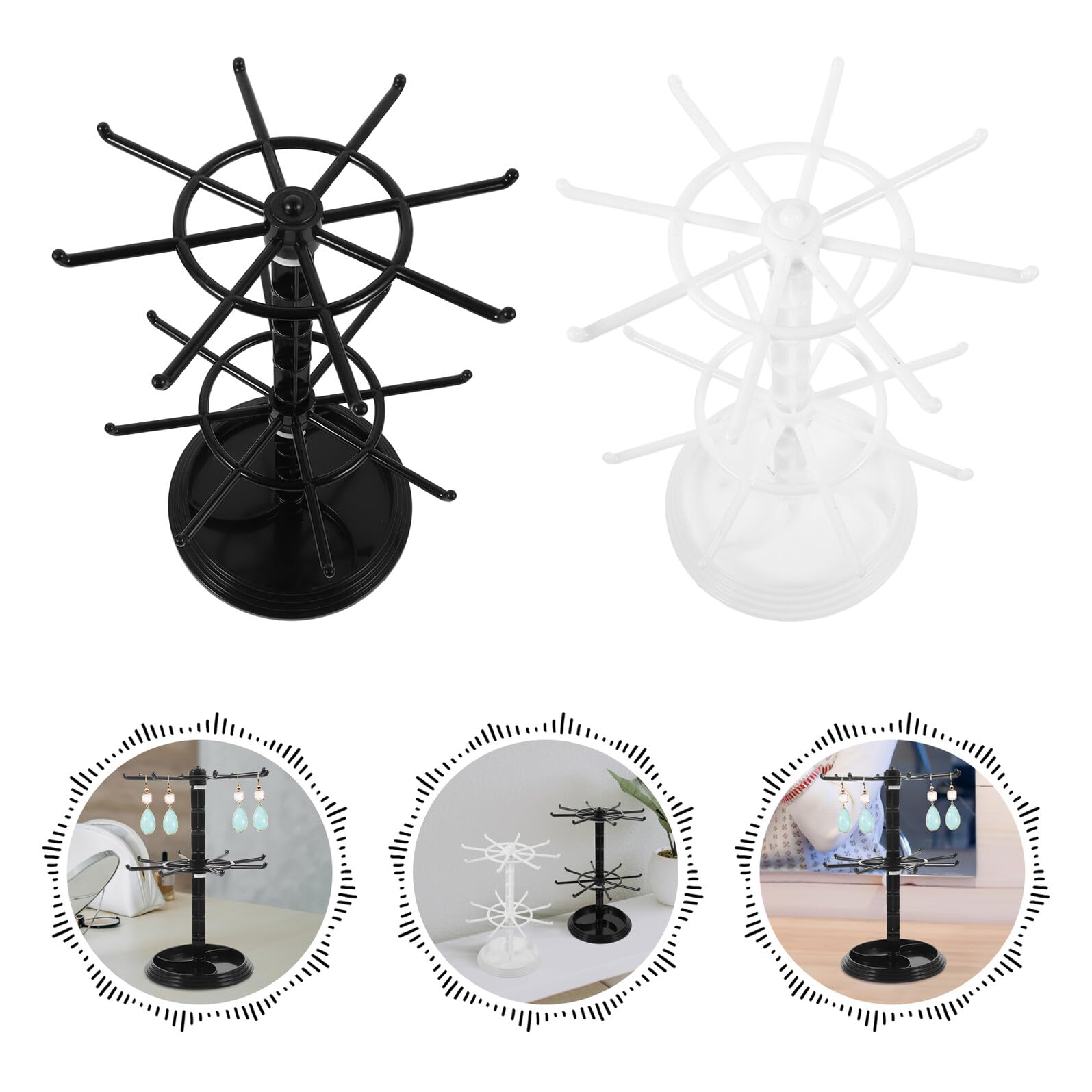 ifundom Espositore Girevole per Orecchini e Gioielli, 2 Pezzi, Plastica | Chiavi e Accessori, da Tavolo per Toeletta, Struttura Robusta, Uso Multifunzione