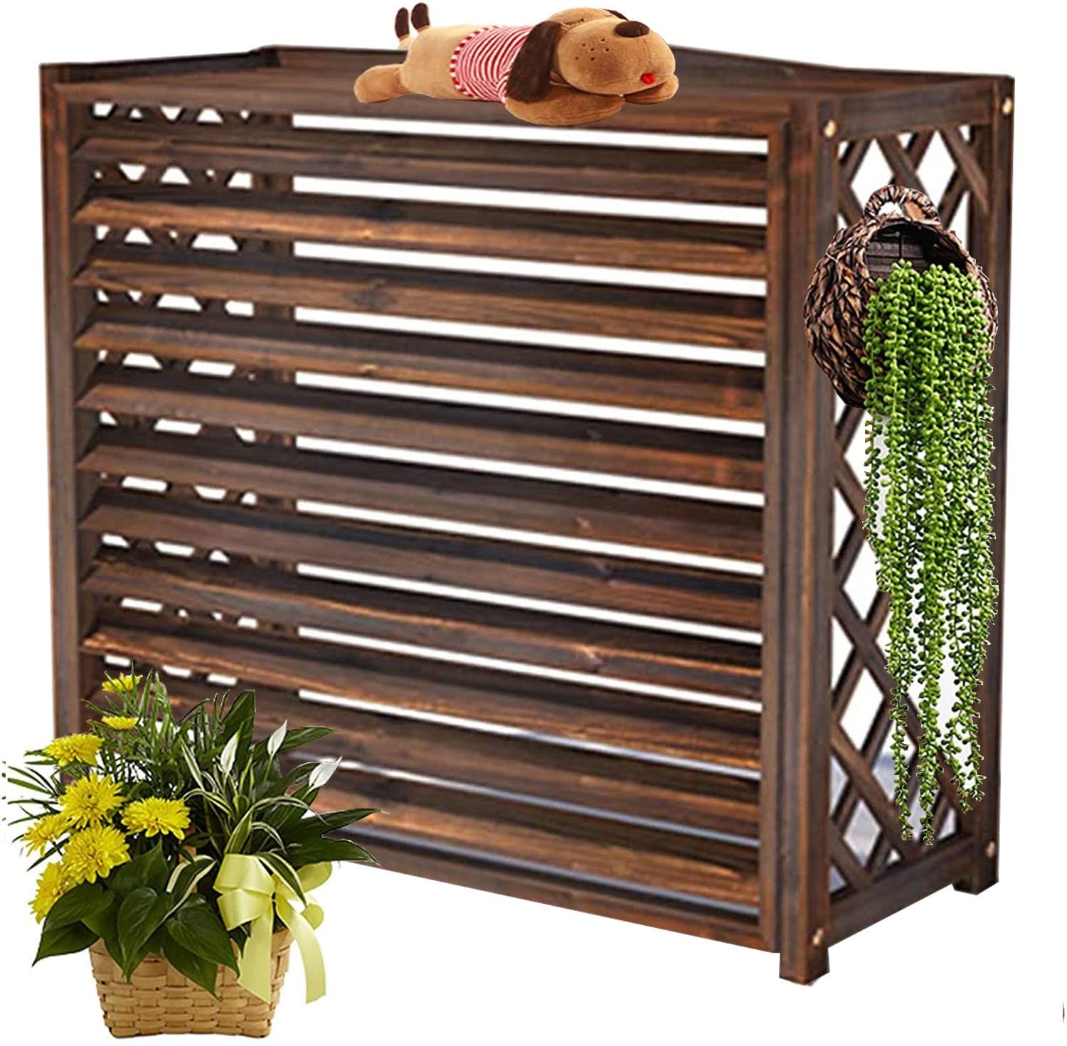 CENAP Wooden Air Conditioner Cover, Air Conditioning Privacy Screen Fences, Flower Shelf Decorative Balcony, Hide Outdoor Air Conditioner And Trash Enclosure (Size : 103x44x93cm)