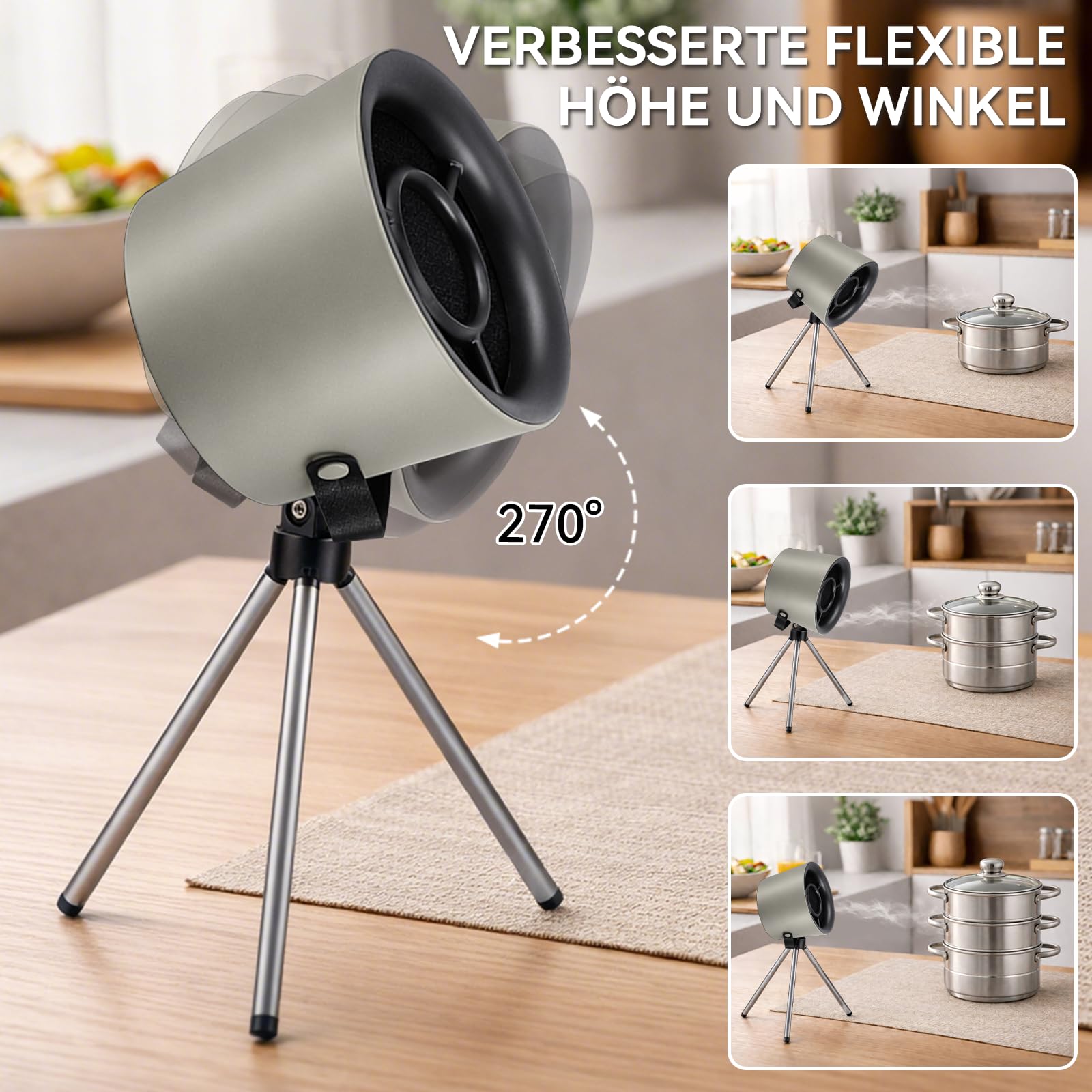 Mobile Dunstabzugshaube ohne Installation, tragbare Mini Abzugshaube mit abnehmbarem Stativ & Aufhängeseil, 3-stufig leise, ideal für Wohnung, RV, Camping, Outdoor, platzsparendes Küchenzubehör