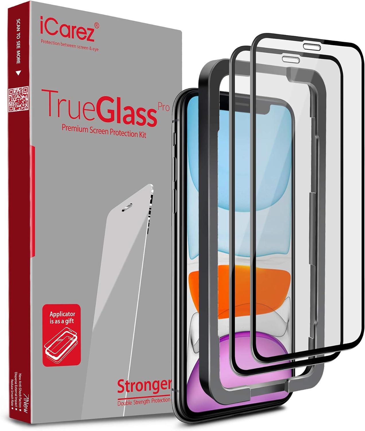 iCarez Tempered Glass Screen Protector for iPhone 11 (2019)/ iPhone XR 6.1-inches, 2-Pack Full Coverage