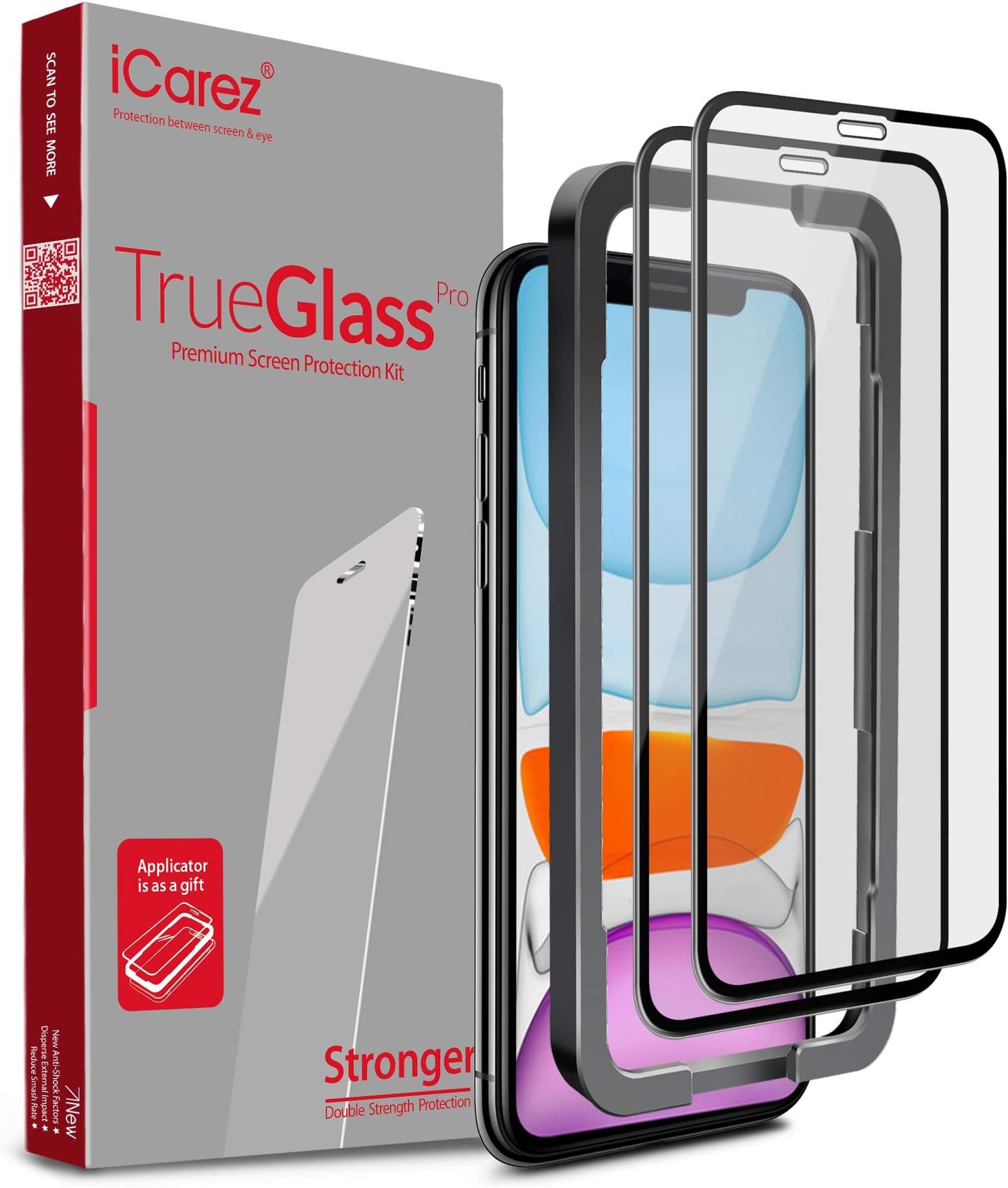 iCarez Tempered Glass Screen Protector for iPhone 11 (2019)/ iPhone XR 6.1-inches, 2-Pack Full Coverage