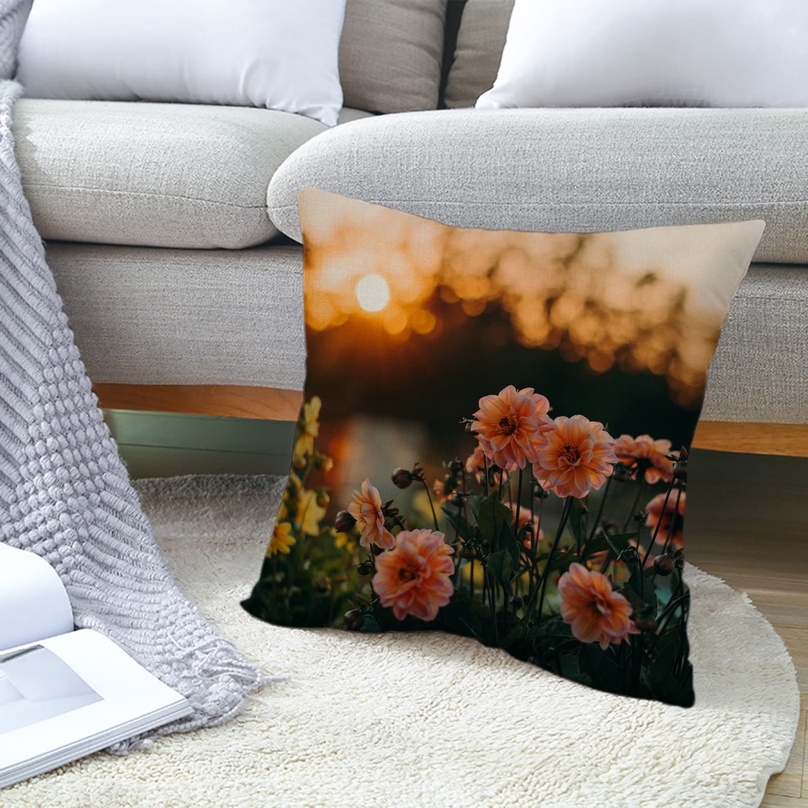 4 fundas de cojín para sofá y silla, 50 x 50 cm, fundas de cojín para exteriores, fundas de almohada de lino naranja y amarillo, para sala de estar, sofá y dormitorio