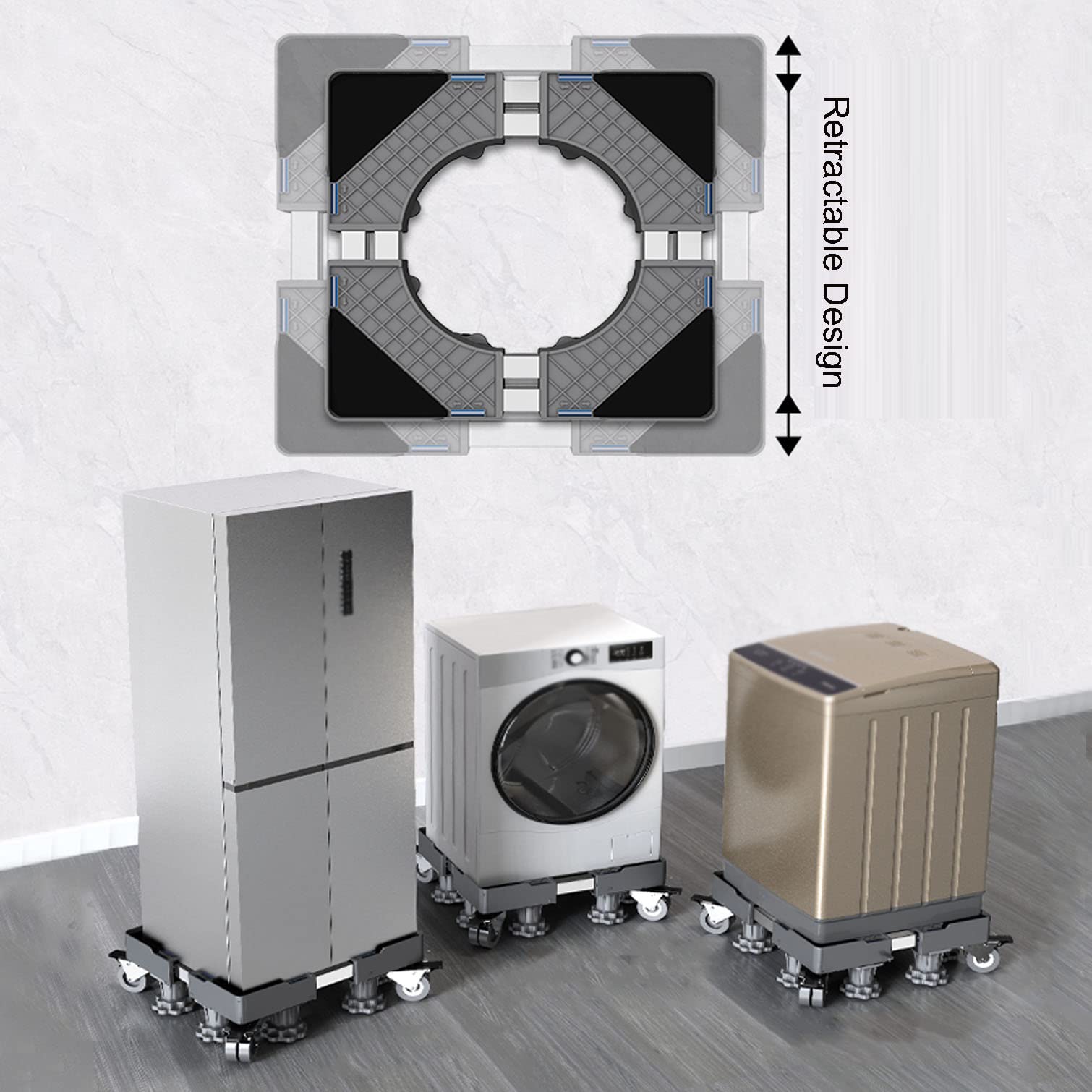 Soporte de Base Ajustable Multifuncional Lavadora con Ruedas,Alfombrilla Antivibración,Patas Antivibracion para Lavadora Secadora Refrigerador,Carga 350kg