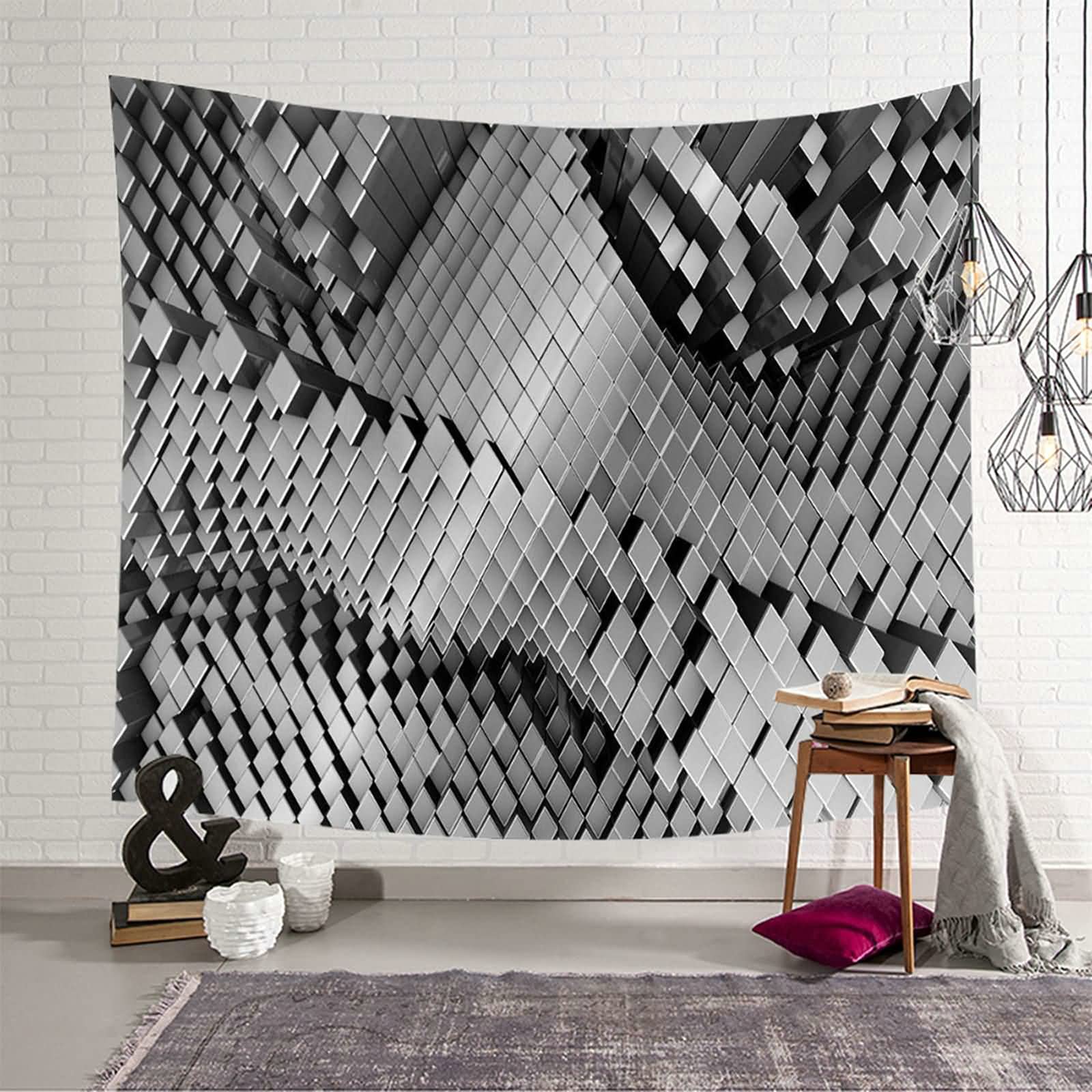 Tapiz de pared KnSam de poliéster gris con estampado geométrico de 150x130 cm fácil de colgar