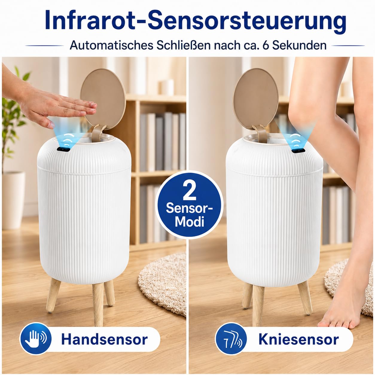 Smart Mülleimer mit Sensor,Weiß,10L,für Küche und Badezimmer, klein Geruchsdichter Trash Can Automatisch, Ideal als Bad Mülleimer, mit Deckel (Weiß)
